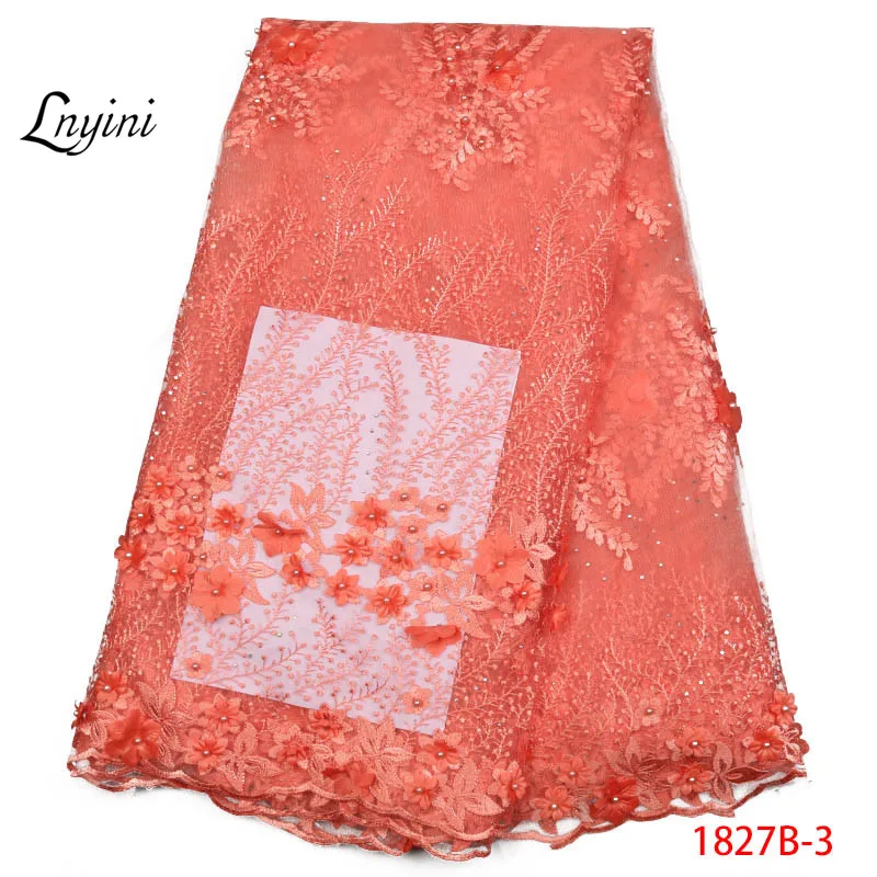 High Quality French Net Lace Fabric With 3D Flowers Fashion African Tulle Fabaric Beads Peach For Wedding Dress L1827B-3 | Дом и сад