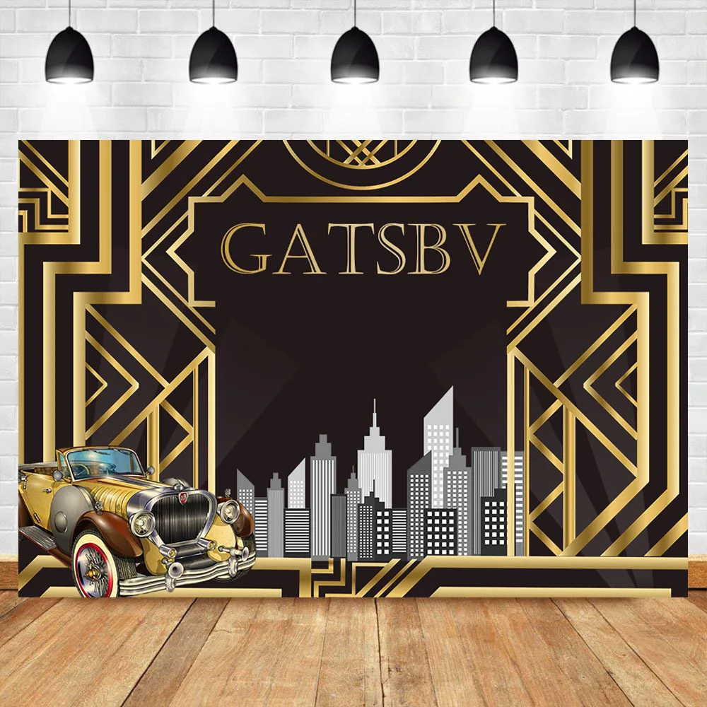 The Great Gatsby Birthday Backdrop Black and Gold Line 1920s Party