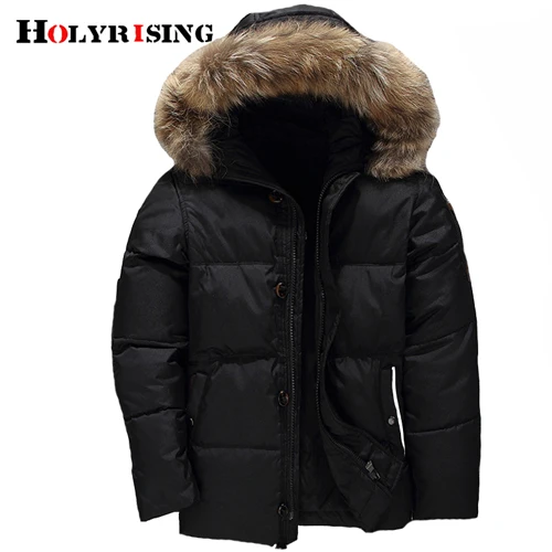 Holyrising doudoune hiver homme, мужское зимнее пальто, abrigos para hombre, мужская верхняя одежда с капюшоном и меховым воротником, пуховики 18538-5 - Цвет: Черный