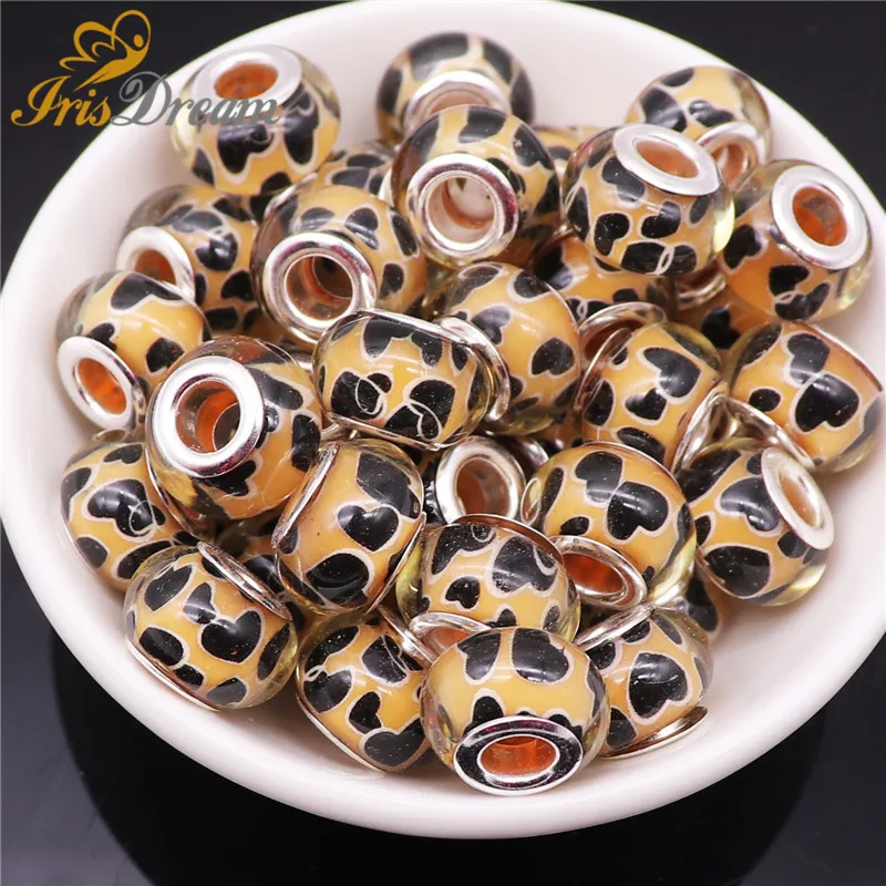 

10pcs Forever Love Heart Glass Resin Beads Fit For Pandora Bracelet Bangle Women European Bead Chain Necklace for Jewelry Making