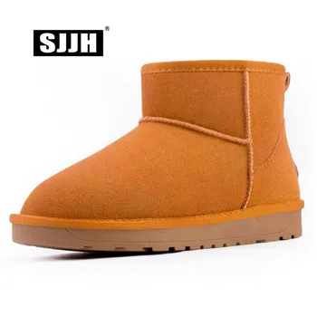 

SJJH Women Nubuck Flat Short Snow Boots with Round Toe Slip-on Plush Ankle Boots Winter Fashion Casual Shoes Large Size A1378