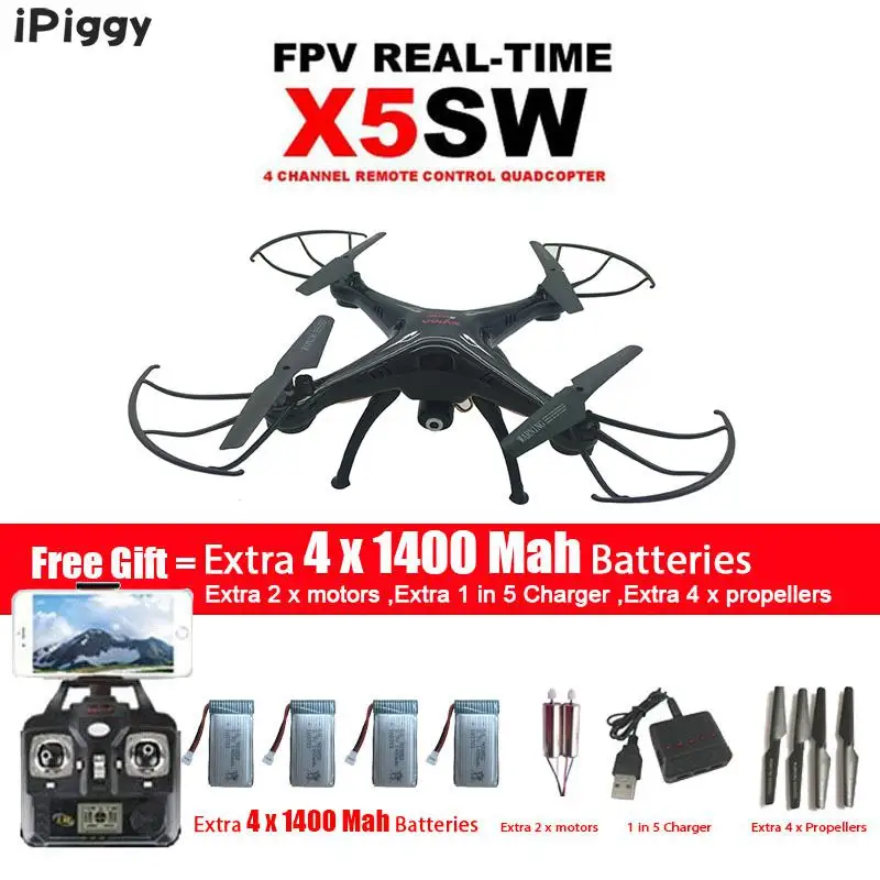 

SYMA X5SW / X5SW-1copterFPV Camera Headless 6-Axis Real Time RC Helicopter Quad copter With WIFI Drone Quad With 5 Batteries