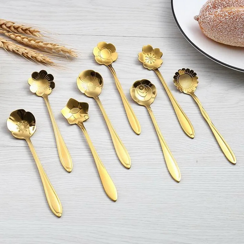 Creative rose spoon stainless steel spoon gold plated metal coffee