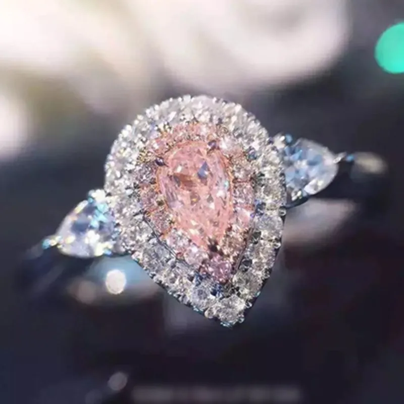 Модные украшения 925 Серебряное кольцо капля-огранка 2ct Diamant розовый 2 объемного звучания обстановке проложить cz обручальное Кольца для женщин