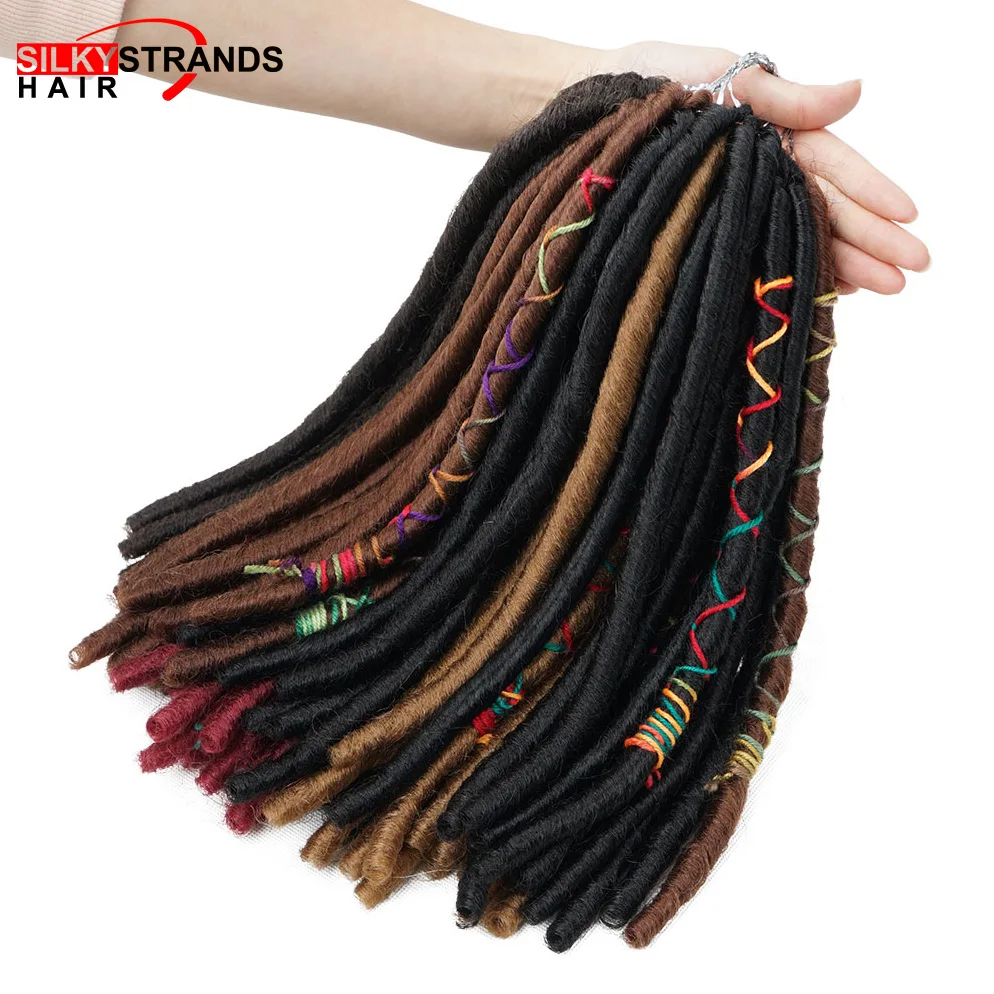 

Short New Soft Dread extensions Silky Strands 12 Roots 70g/piece Burguandy synthetic dreadlocks With Line