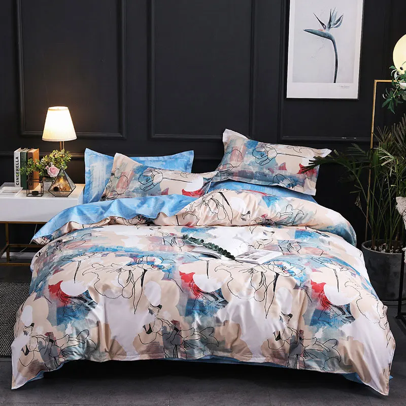 FUNBAKY 3/4pcs/Set AB Side Printing Comforter Bedding Sets Queen Cotton Duvet Cover Set Bed Linen Home Textile