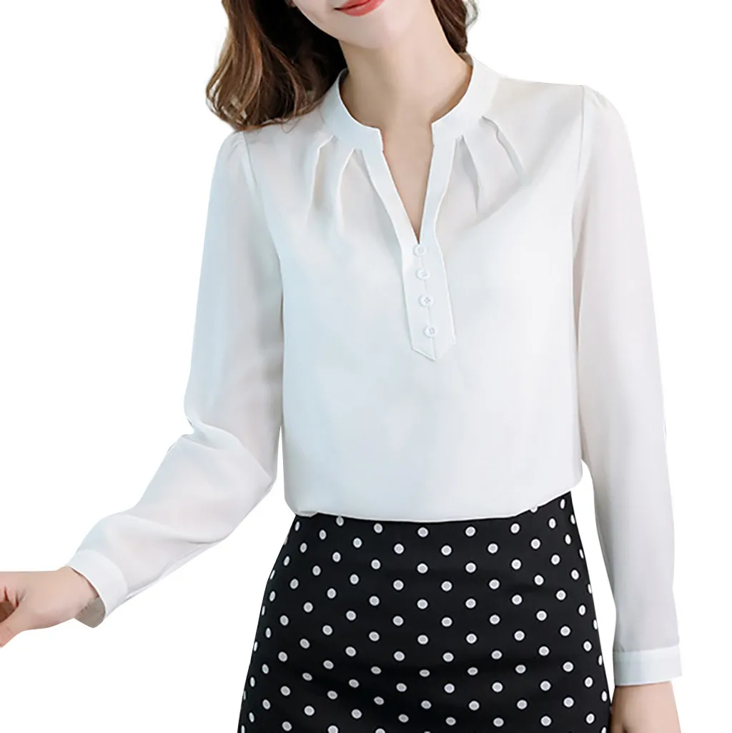 Women Chiffon Blouse 2019 Women Work Office Long Sleeve Solid Chiffon Blouse Tee Shirt Top