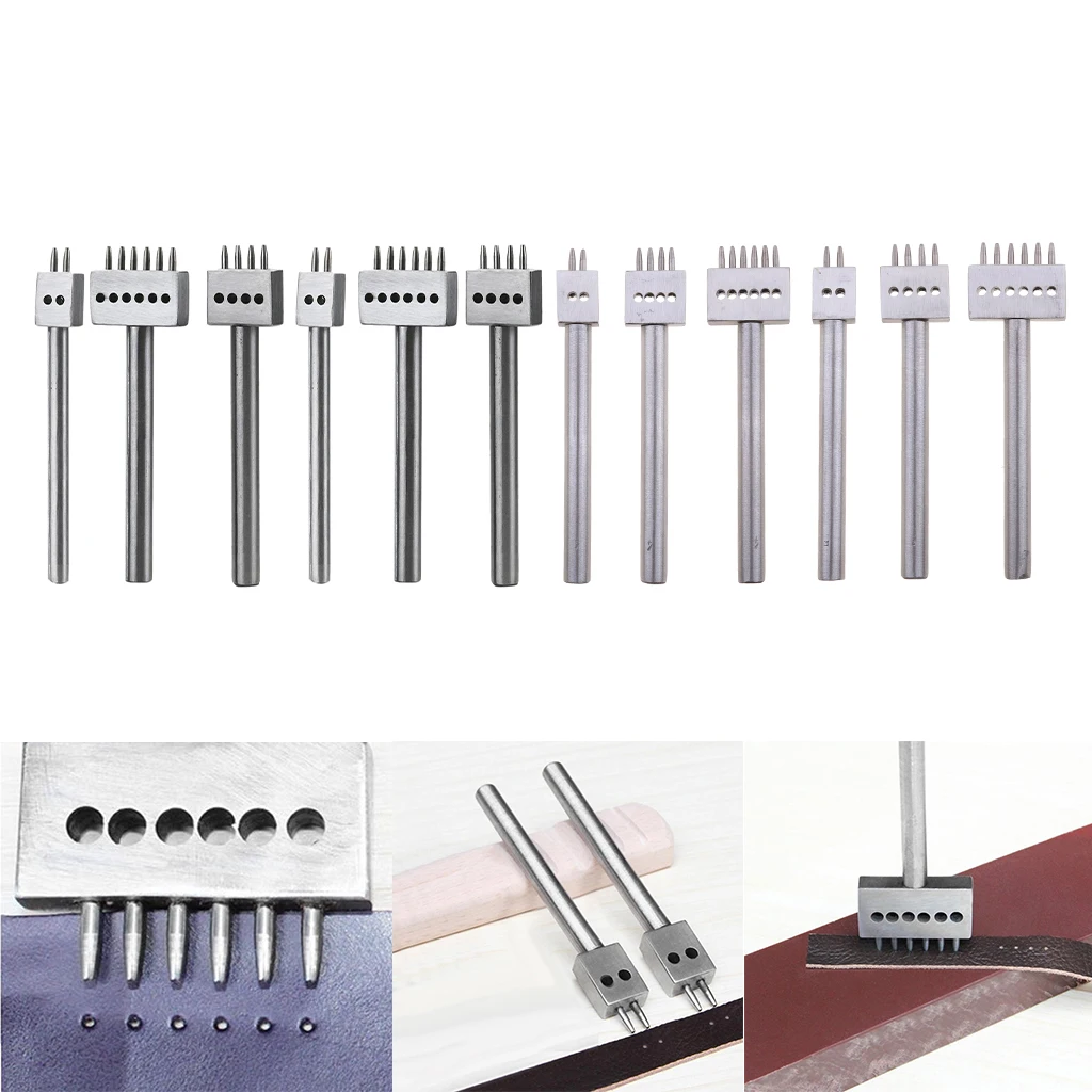 12Pieces Assorted Leather Craft Row Hole Punch Cutter Tool Stitching DIY
