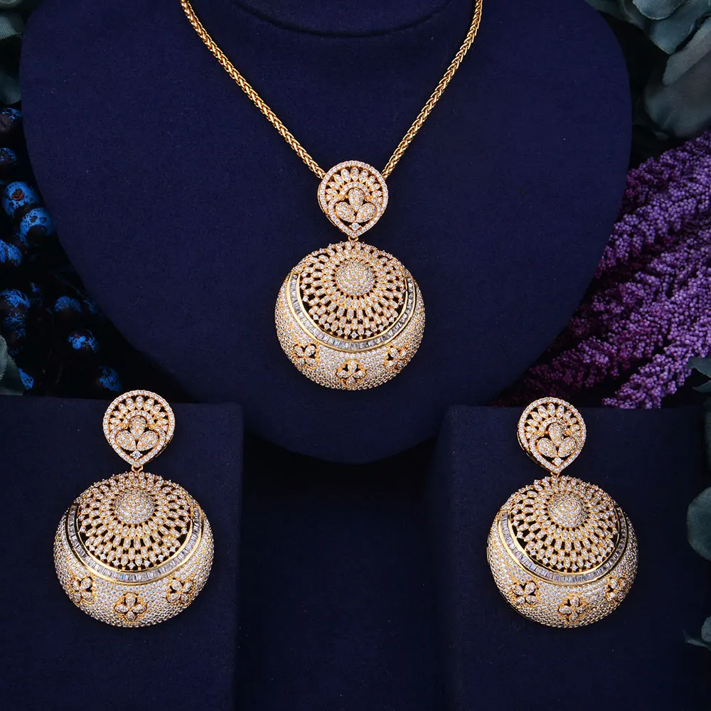 

GODKI Hollow Flower Luxury 2 Tone Women Wedding Naija Bridal Cubic Zirconia Necklace Dubai Dress Jewelry Set