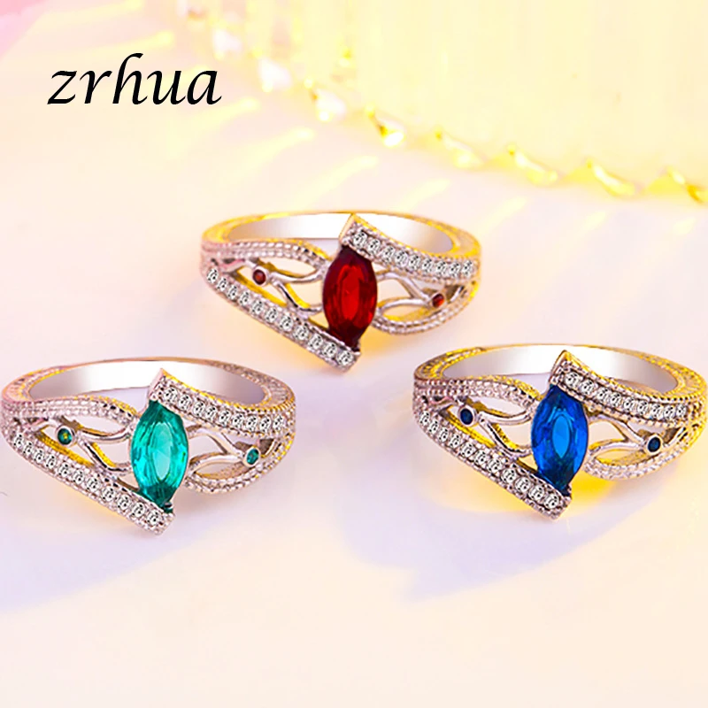 Оригинальные 925 пробы серебряные кольца для женщин винтажные кольца Anillos синий/красный/зеленый AAA циркон ювелирные изделия для девочек