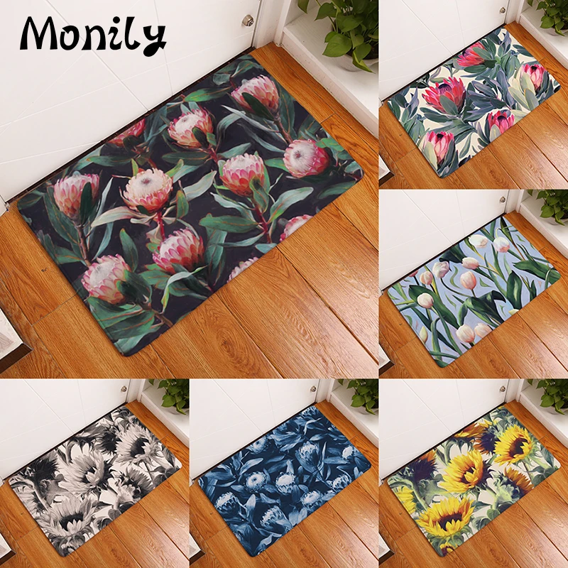 Monily Vintage Anti Slip Waterproof Door Mat Flower Sunflower Plant