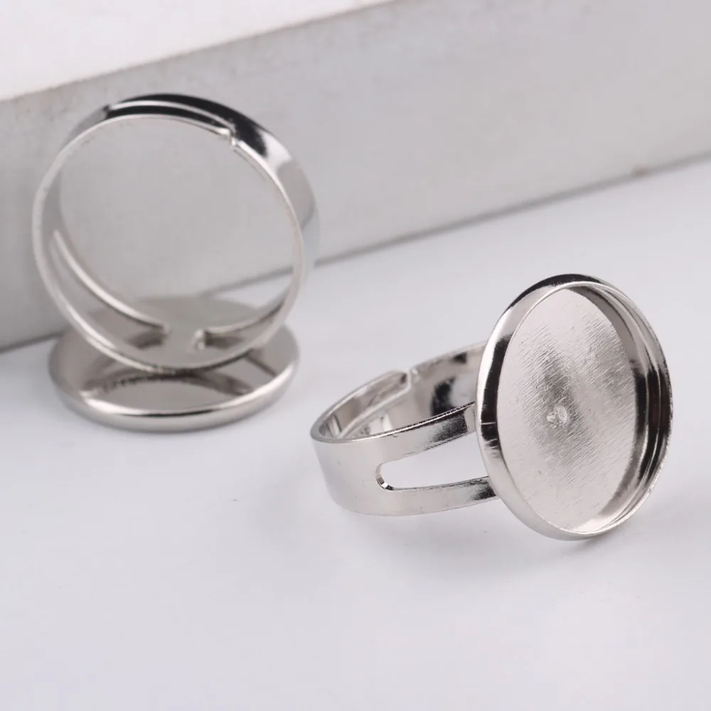 

reidgaller 20pcs adjustable ring blanks cabochon base settings fitting 16 round rings making bezel trays