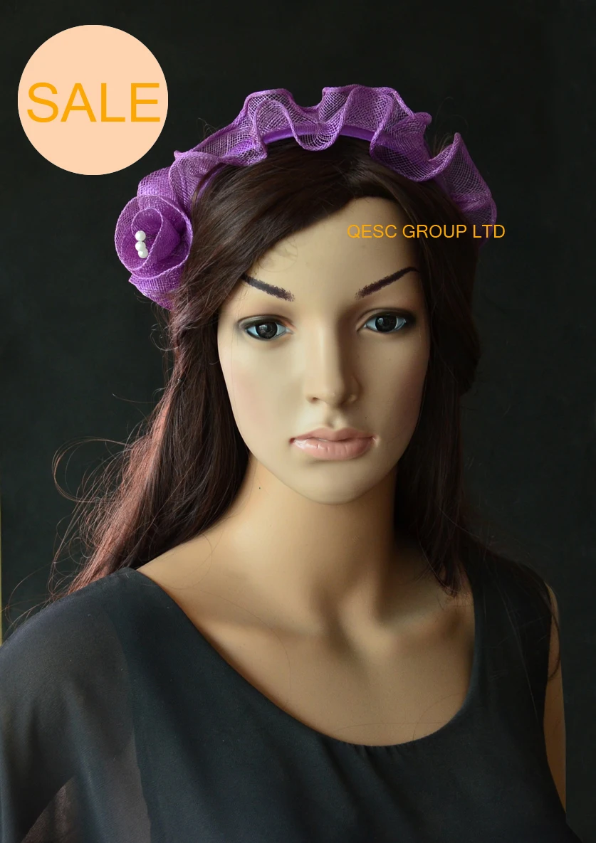 

SALE!Purple sinamay fascinator hat with sinamay flowers and pearls for wedding.