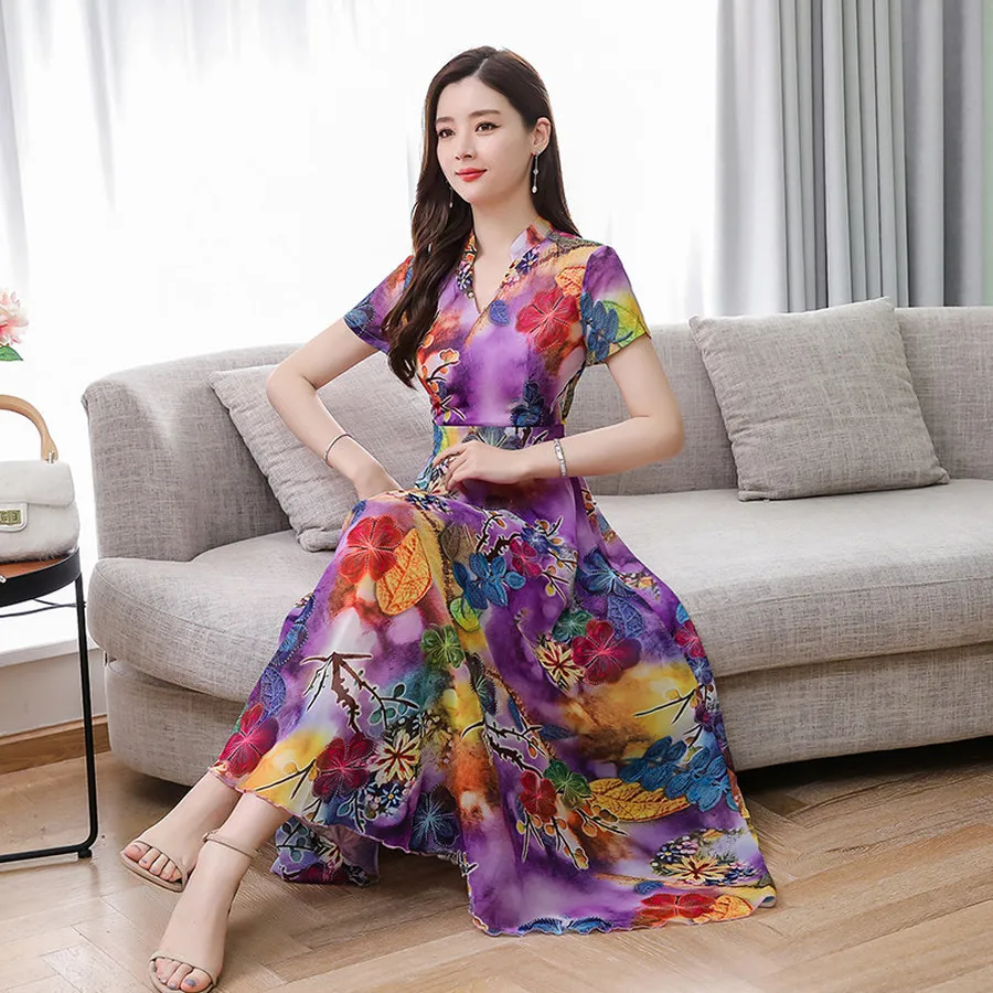 Summer Vintage Plus Size Print Beach Long Sundress 2019 New Floral Chiffon Boho Maxi Dresses Elegant Women Bodycon Party Vestido