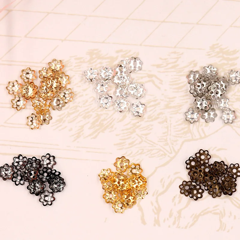 100 шт./лот, размер 6, 8 мм, фурнитура для ювелирных изделий, цветок, разделитель, бусины, шапки, бусины, DIY Аксессуары для ожерелья, браслетов, изготовление сережек
