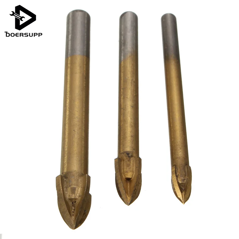 3pcs 6/8/10mm Titanium Carbide Tile Glass Drill Bit Cross Spear Point