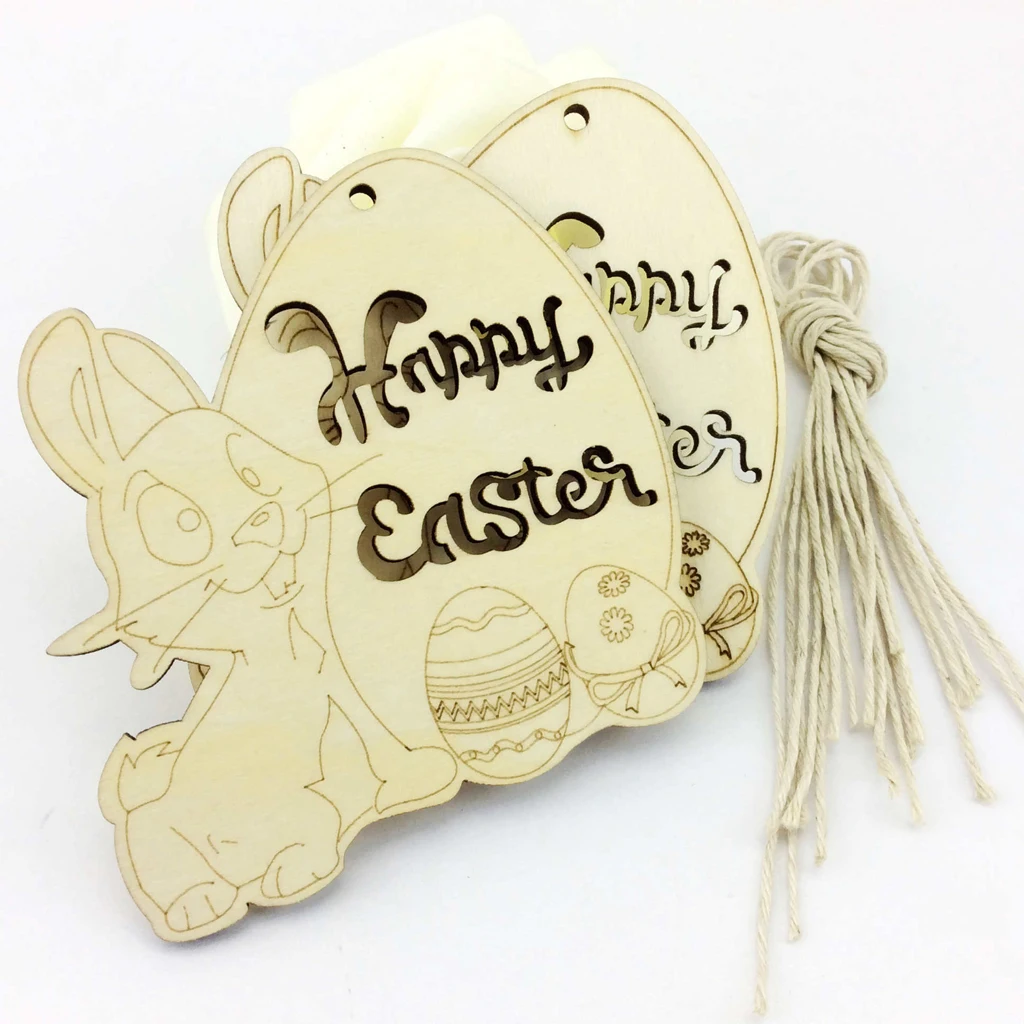 New 10pcs Happy Easter Wood Shape Tag Egg Rabbit Hanging DIY Craft Embellishment Christmas Wedding Party Favor Home Decor Gift