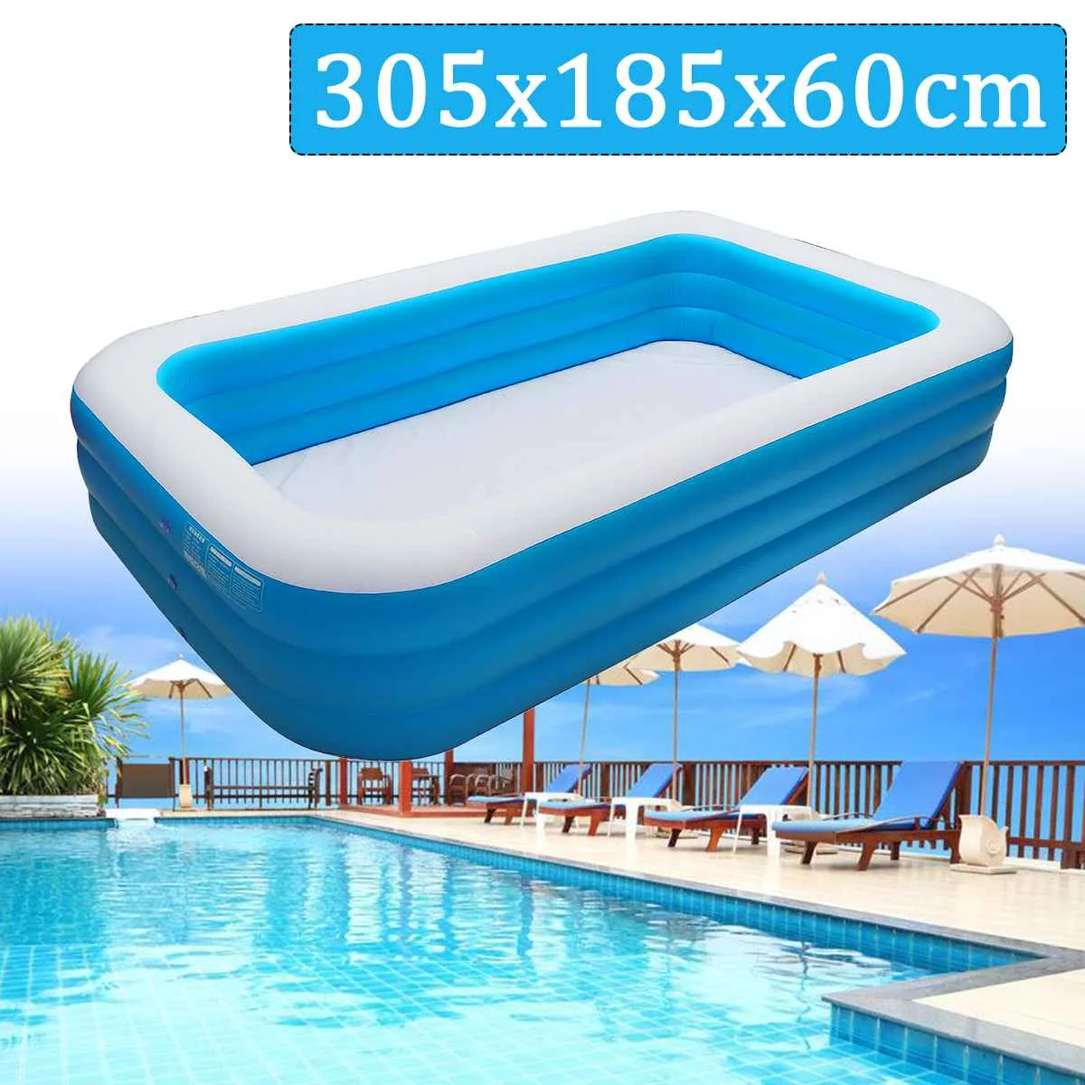 

305x185x60cm Kids inflatable Pool Children's Home Use Paddling Pool Large Size Inflatable Square Swimming Pool Heat Preservation