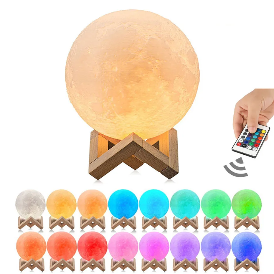 

3D Printed Moon Lamp 20cm 15cm 10cm USB Led Night Light Moonlight Rechargeable Lampara Luna 3D Lamp Moon Light Touch Led Remote