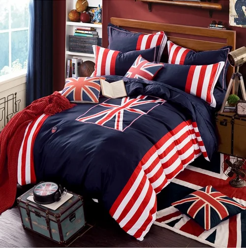 Хлопок, 4 шт., британский стиль, флаг Великобритании, постельные принадлежности для взрослых, полный/Королевский размер, домашний текстиль, Юнион Джек