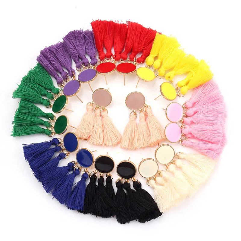 

9 Colors Round Tassel Earrings Bohemian Style Earrings Ladies Short Fan-shaped Tassel Pendant Earrings Jewelry Gift