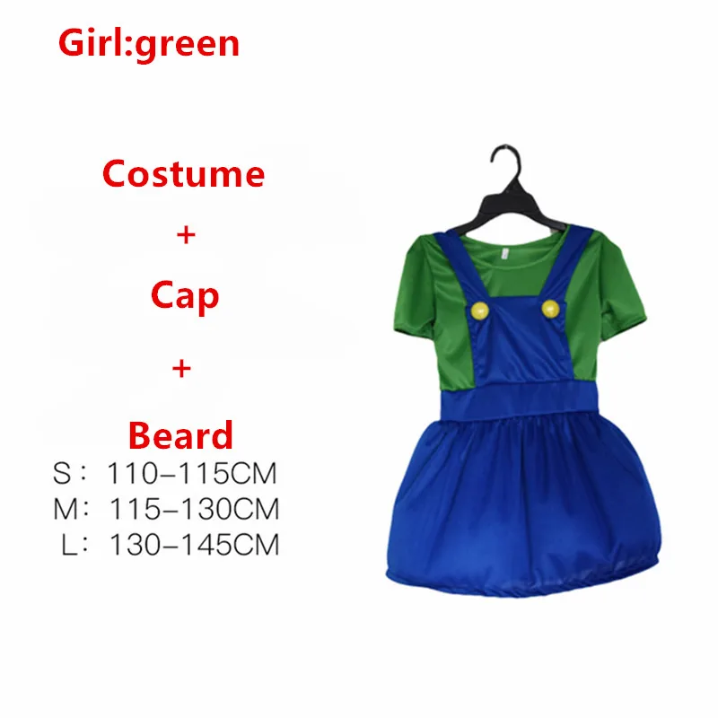 Взрослые Funy Супер Марио Луиджи братья сантехник косплей костюм для мужчин Мальчики Девочки Хэллоуин нарядное платье карнавальные Вечерние - Цвет: girls-green