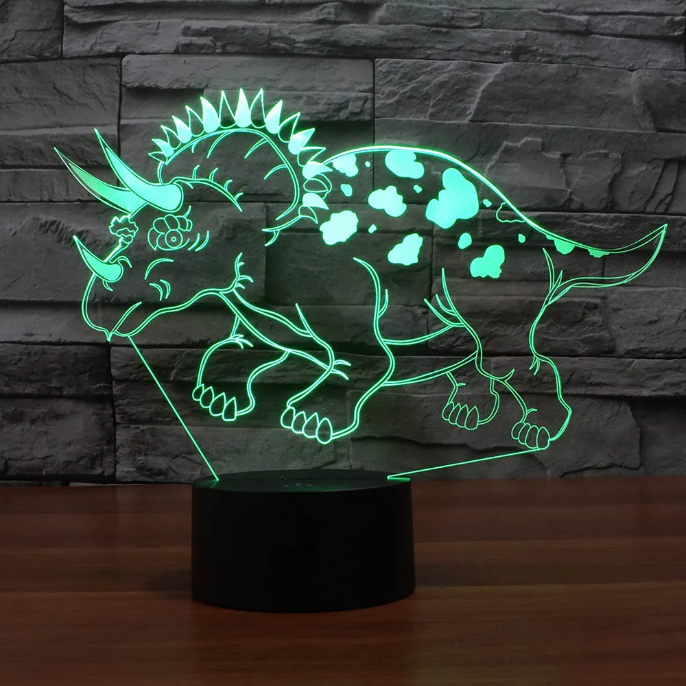 3D Оптическая иллюзия животного Ночной светильник 7 светодиодный меняющий цвет светильник Холодный мягкий светильник Велоцираптор тираннозавр рекс Т Рекс трицератоп - Испускаемый цвет: FS-3140