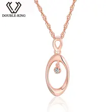 DOUBLE-R простой овальной Цепочки и ожерелья Подвески Для женщин 0.03ct Алмазный стерлингового серебра 925 свадебный подарок розового золота с бриллиантами-ювелирные изделия