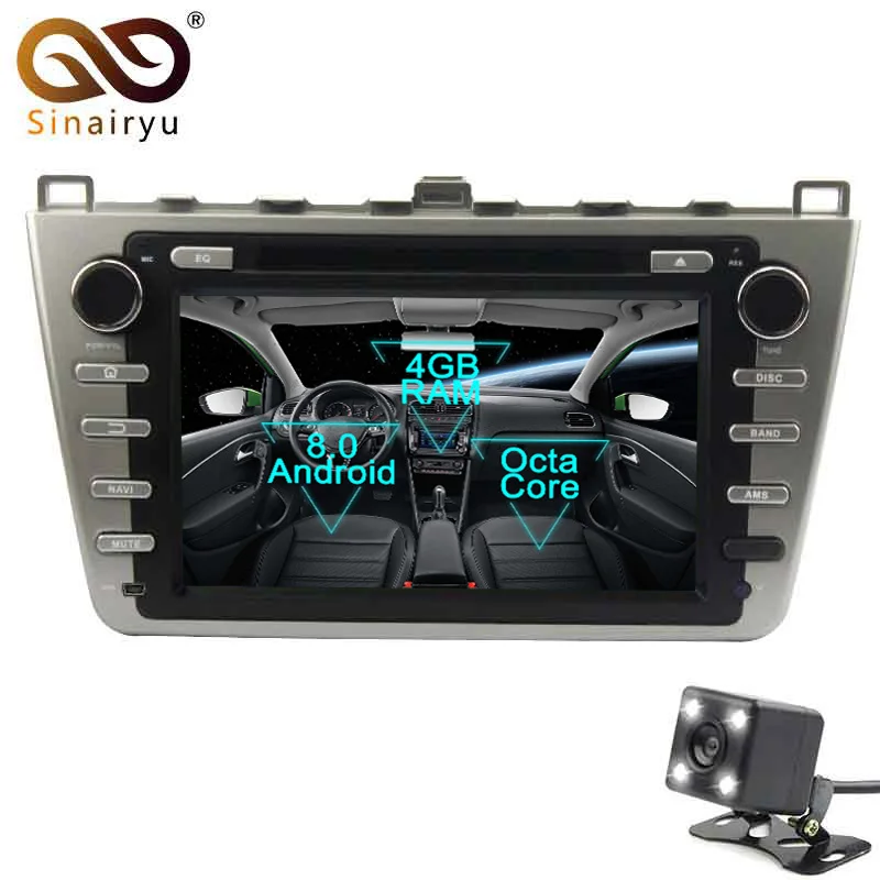 Sinairyu 2 Din Android 8 0 Восьмиядерный автомобильный dvd плеер для Mazda 6 2008 2012 gps навигация