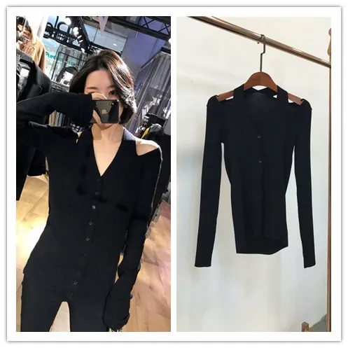 

V-neck Off-shoulder knitted sweater women sexy Cardigans female