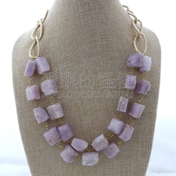 

N112907 19'' 2Strands Natural Kunzite Rough Necklace