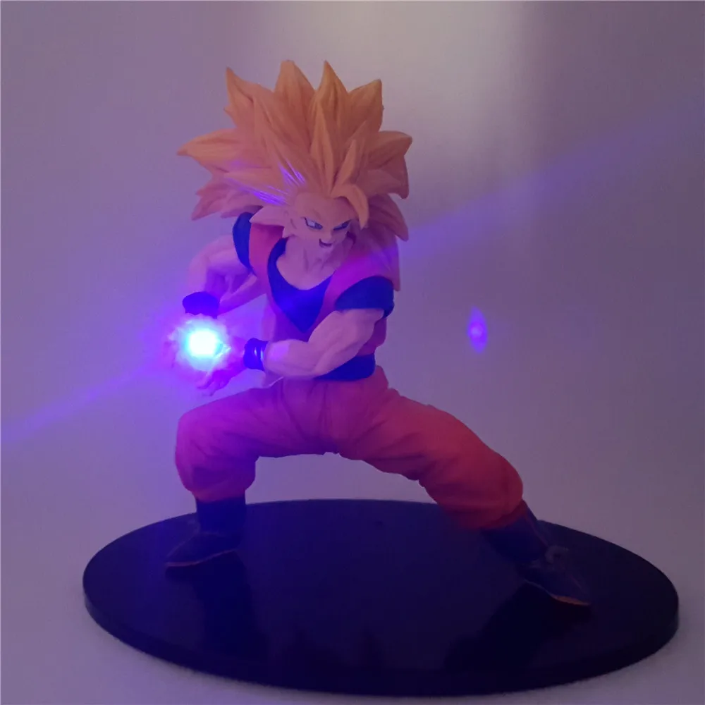 Dragon Ball Z Figure Son Goku Super Saiyan 3 PVC Model Goku DIY LED Light Action Figure Anime Dragon Ball Super Power Effect Toy