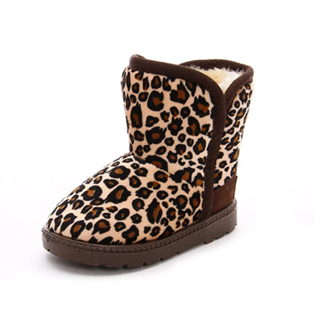 Winter children shoes girls boots leopard suede kids baby snow boots