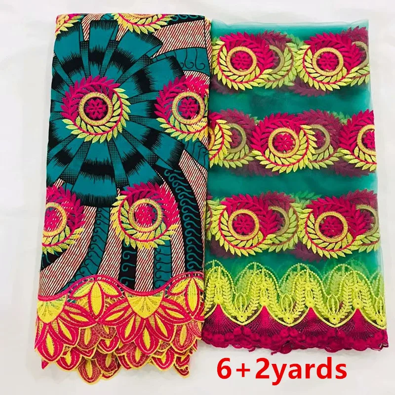 

High Quality African Print Wax Lace Fabric Embroidered, Ankara Wax Cloth Lace Fabric New African Wax Lace Fabric JFMAY201
