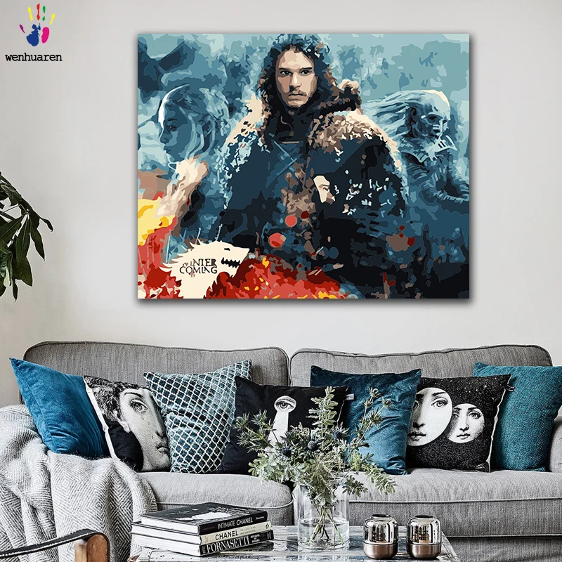 

DIY colorings pictures by numbers with colors Game of Thrones Snow Dragon girl picture drawing painting by numbers framed Home