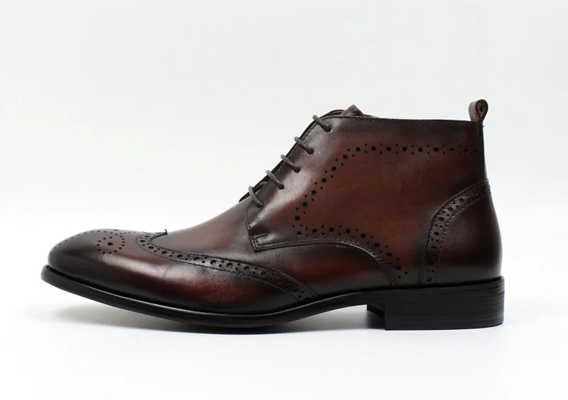 Классические мужские ботильоны больших размеров 7-12 базовые ботинки из натуральной кожи Мужские модельные туфли-оксфорды с высоким берцем, на шнуровке, с острым носком, на молнии