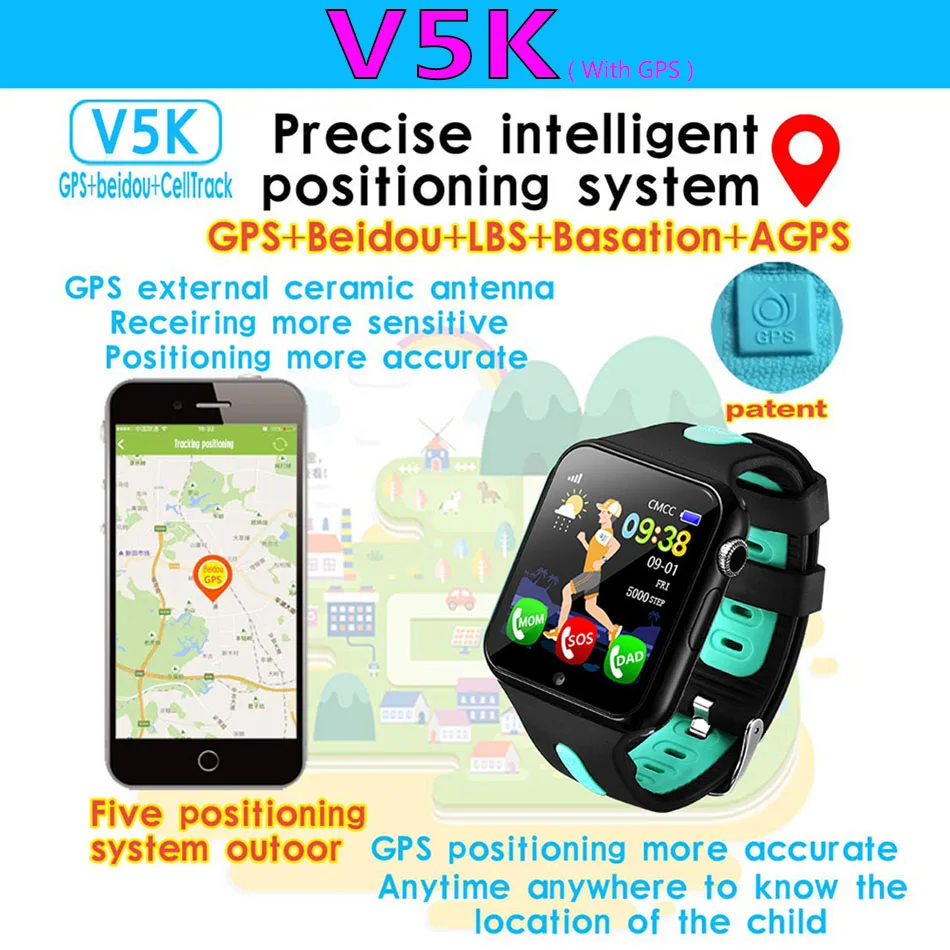  V5K GPS Smart WatchV5+ V5 Plus LBSChildren Security Anti Lost Tracker Life Waterproof 1.54'' Screen - 32857626581