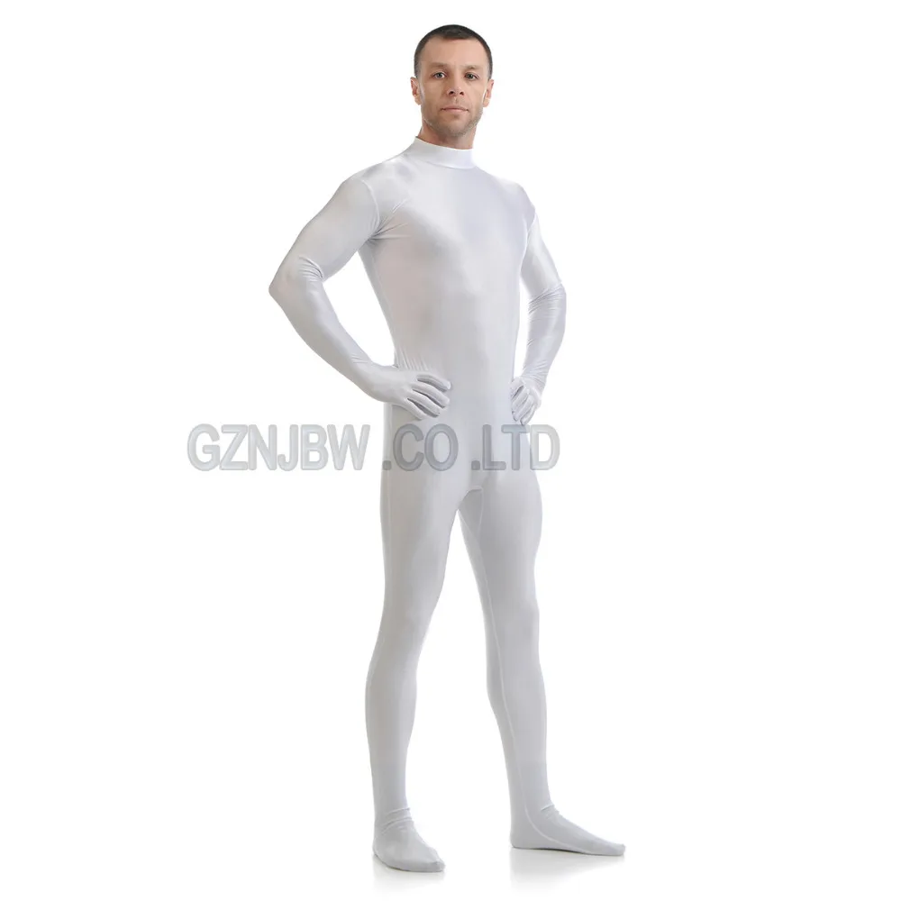 Adult Mens Lycra Spandex Headless White Bright Skin Zentai Cosplay Costume Halloween Suit