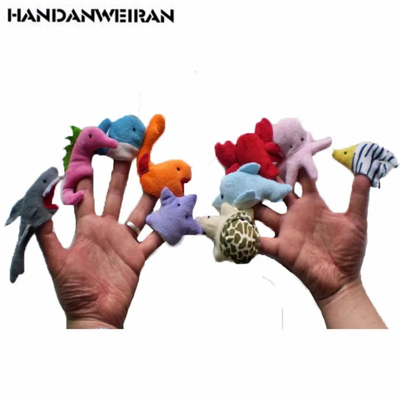 

10PCS/LOTS Marine Animal Plush finger puppets Marine Animal hand puppets for kids Puzzle Early Childhood Appliances Plush Toys