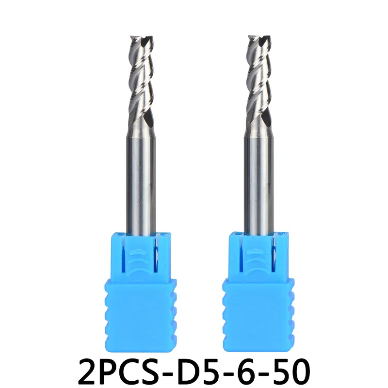 

2pcs/lot D5-6-50 Tungsten Steel End Mills 3 Flute Flattened Head HRC 45 Milling Cutters Machining for Aluminum