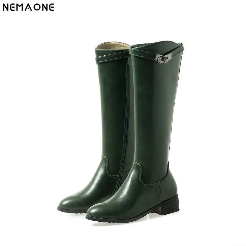 

New low heels knee high western boots woman winter warm women boots green white black casual shoes woman large size 42 43