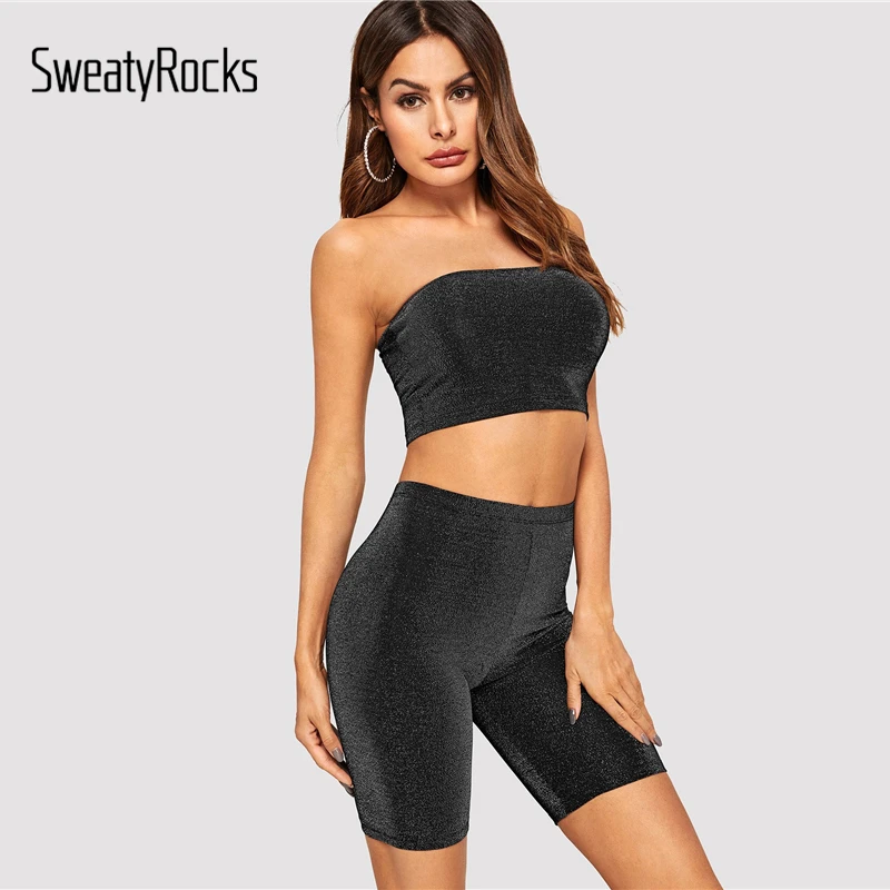 SweatyRocks بريق المحاصيل العصابة و طماق مجموعة تي شيرتات قصيرة للأطفال النساء مثير مطابقة مجموعة حمالة الأسود وتتسابق أكتيفيوير 2 قطعة مجموعة SweatyRocks بريق المحاصيل العصابة و طماق مجموعة تي شيرتات قصيرة للأطفال النساء مثير مطابقة مجموعة حمالة الأسود وتتسابق أكتيفيوير 2 قطعة مجموعة