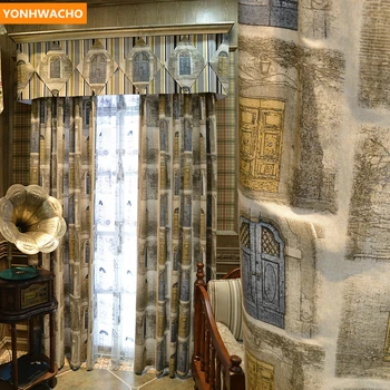 

Custom curtains modern American boy bedroom British study cartoon study print cloth blackout curtain tulle valance drape B406