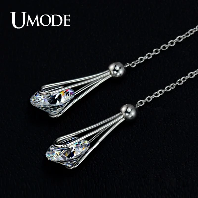 UMODE Серьги с покрытием из белого золота и швейцарским фианитом 2 карата JE0229B|long drop
