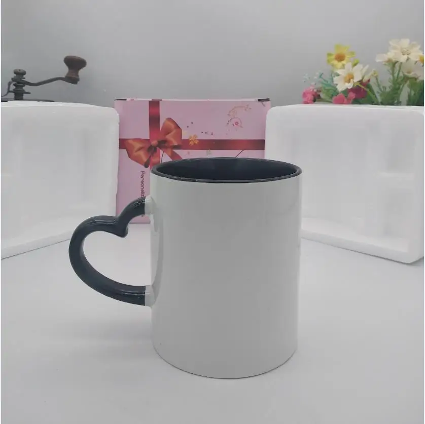 Черный Керамическая кружка DIY фото ручка в форме сердца цвет внутри и цвет сердце ручная чашка с индивидуальными картинками DIY изображения печати мазвэй - Цвет: Черный