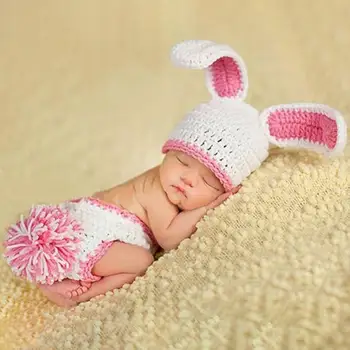 

Newborn Knitting Baby Clothing Sets Photo Clothes Costumes Baby Boy Girl Knitted Hat Briefs Sets Rabbit Long Ears Outfit