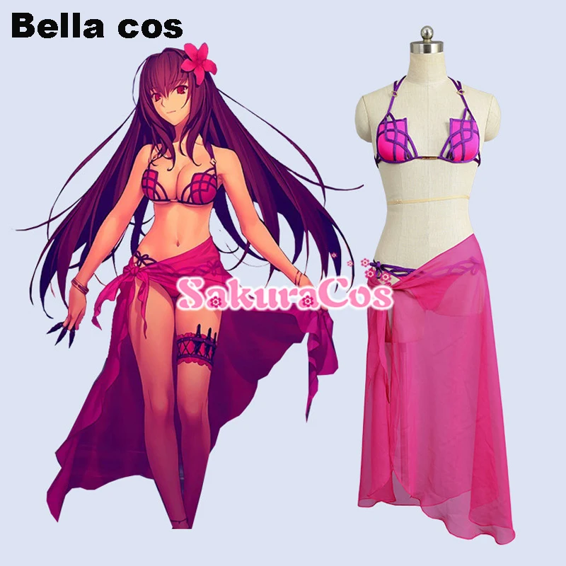 

Custom size FGO Fate Grand Order Scathach cosplay costume swimsuit swimdress Carnival Anime clothes pool party sexy bikini cos