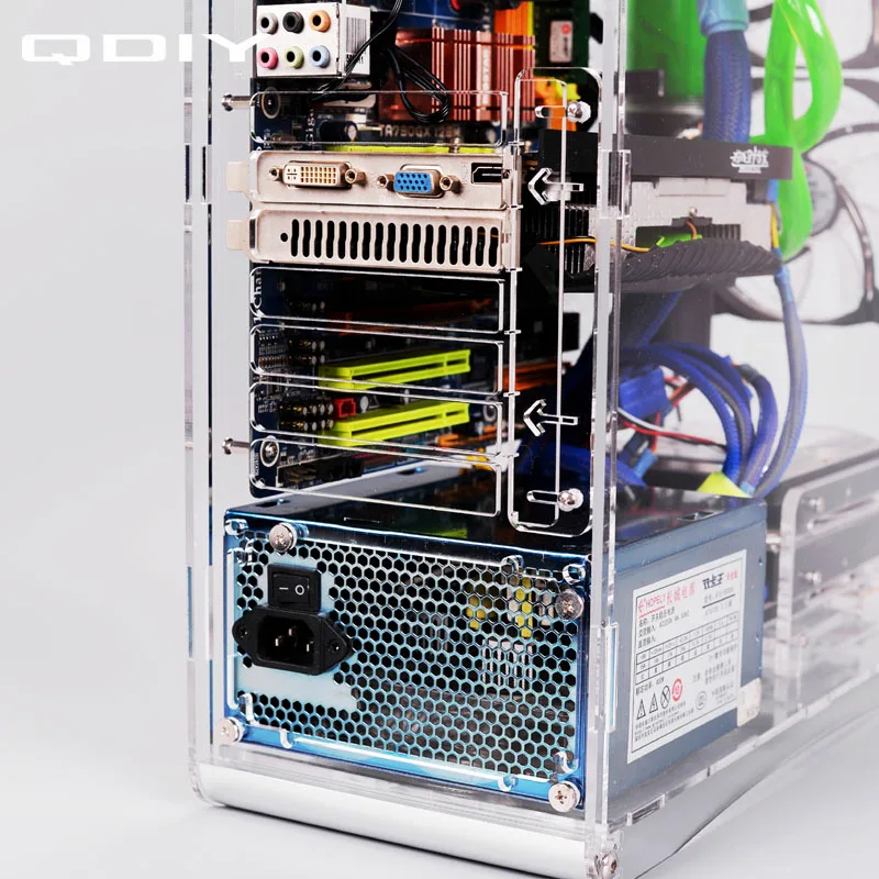 QDIY PC-A006SM MicroATX прозрачный акриловый чехол для компьютера PC чехол с водяным охлаждением игровой плеер акриловый чехол для компьютера