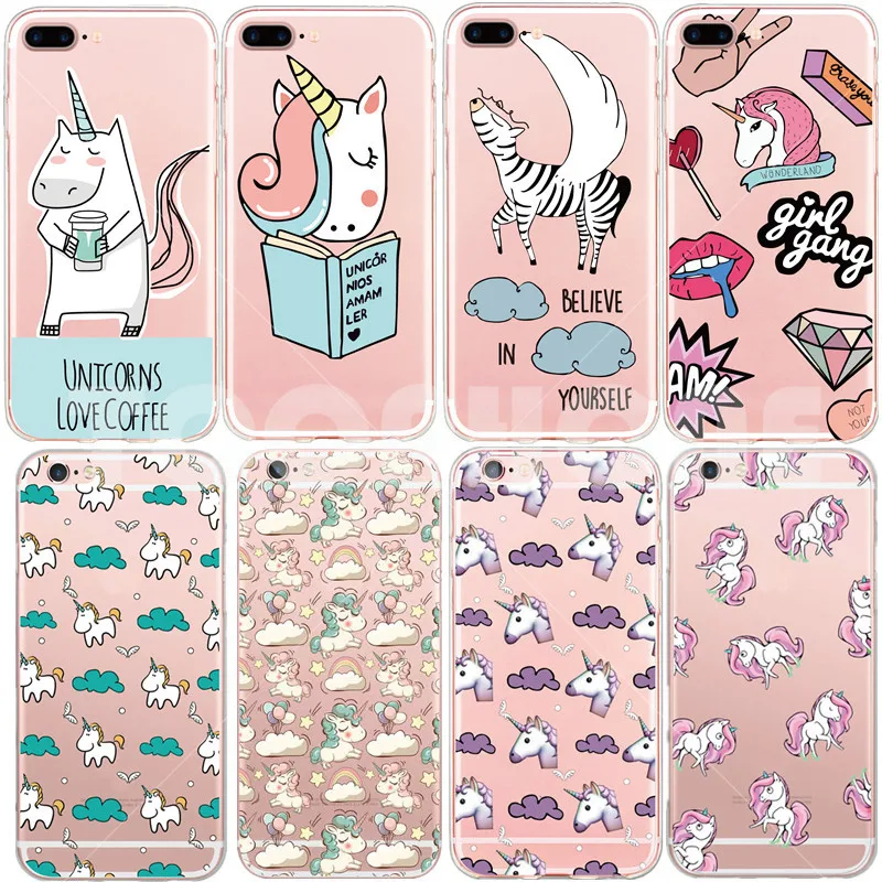 

Cute Unicorn Cartoon Phone Case For iPhone X XS max XR 6 S 7 8 Plus 5S Transparent Ultra Thin Soft Silicone Back Cover