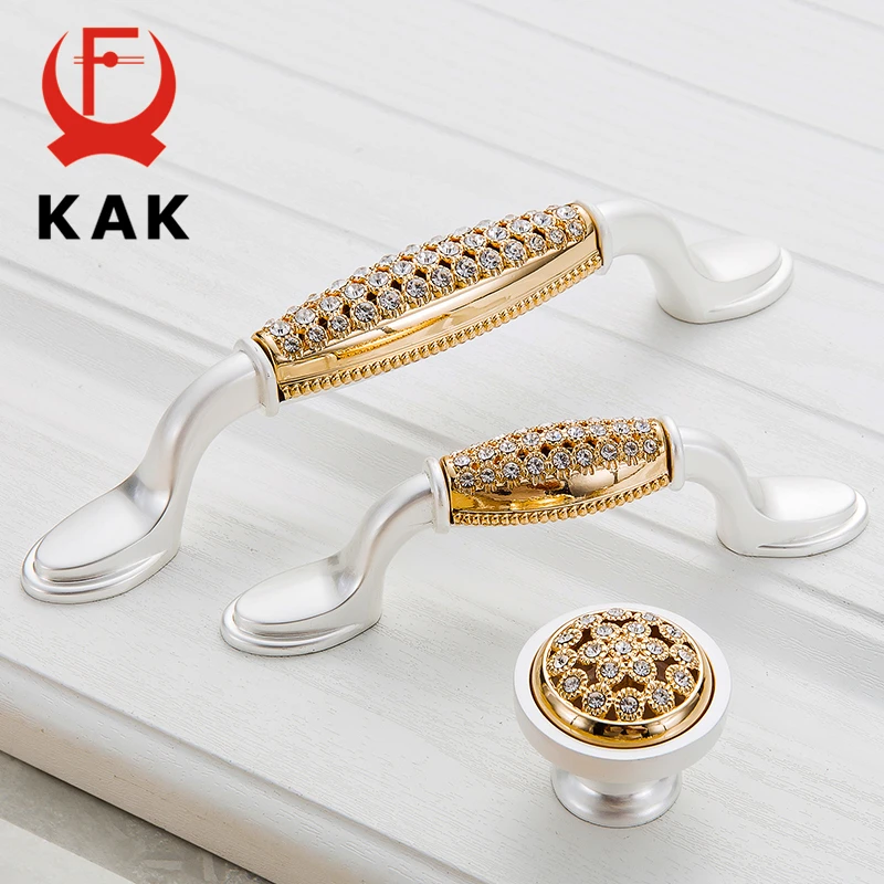 Kak 5 قطع الكريستال الذهب مقابض مع الماس الفاخرة سبائك الزنك مجلس الوزراء درج خزانة أثاث مقبض تسحب المقابض الأوروبي